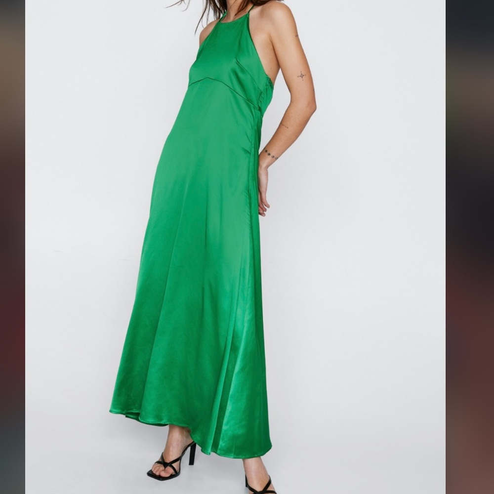 Nasty Gal halter-neck maxi dress in green.